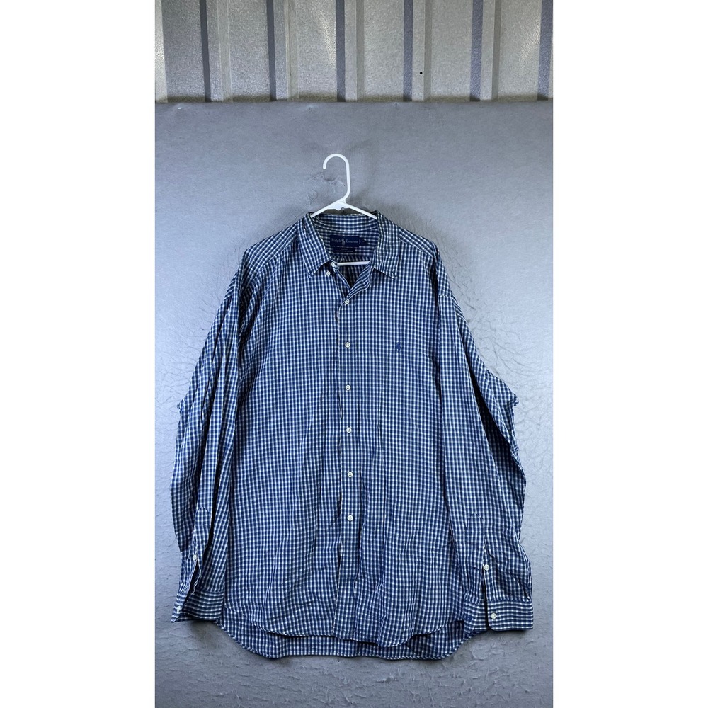 Ralph Lauren Button Down Shirt Mens XXL Blue Gingham Excellent Blake Cotton